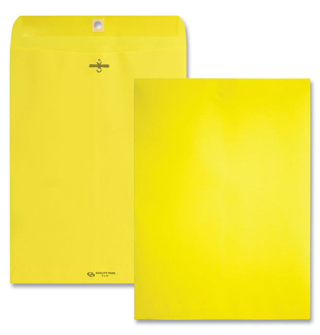 Clasp Envelope, 28 lb Bond Weight Paper, #90, Square Flap, Clasp/Gummed Closure, 9 x 12, Yellow, 10/Pack