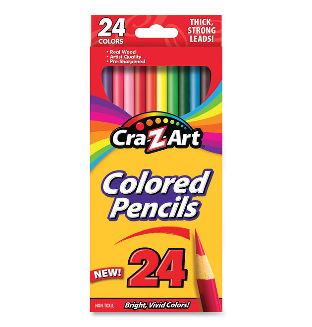 Colored Pencils, 24 Assorted Lead and Barrel Colors, 24/Set