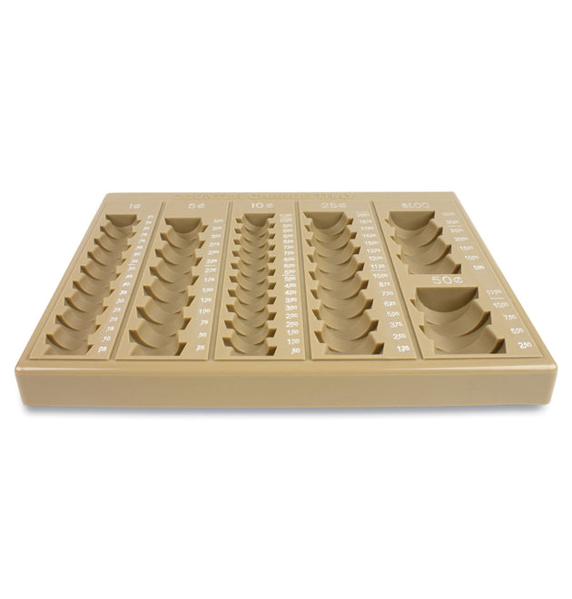 Plastic Coin Tray, 6 Compartments, Stackable, 7.75 x 10 x 1.5, Tan