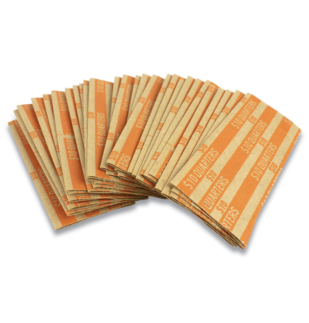 Flat Tubular Coin Wrap, Quarters, $10.00, Orange, 1,000/Box