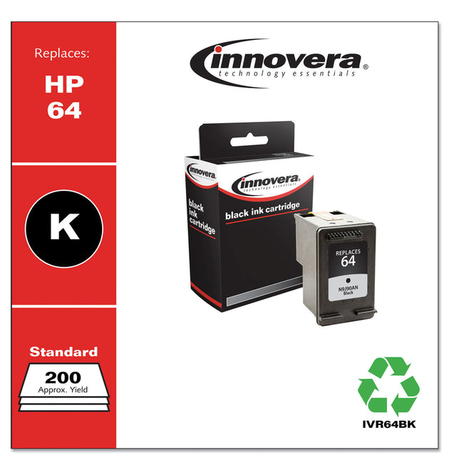 Remanufactured Black Ink, Replacement for 64 (N9J90AN), 200 Page-Yield