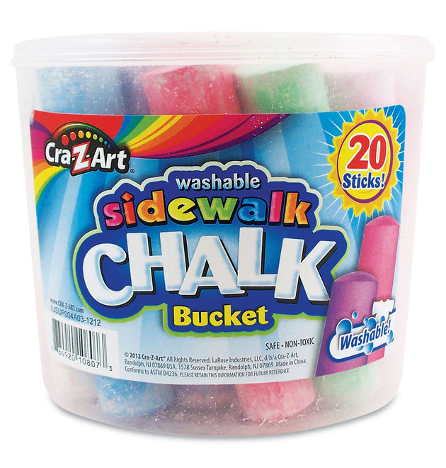 Washable Sidewalk Jumbo Chalk in Storage Bucket with Lid and Handle, 12.63