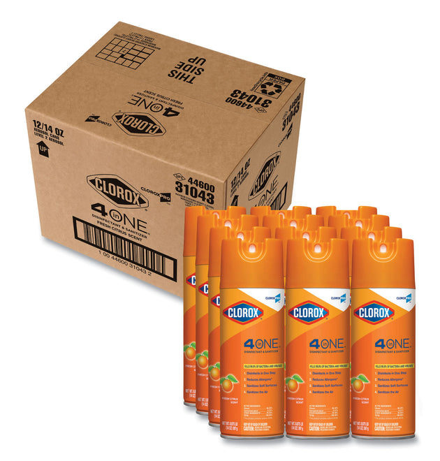 4-in-One Disinfectant and Sanitizer, Citrus, 14 oz Aerosol Spray, 12/Carton