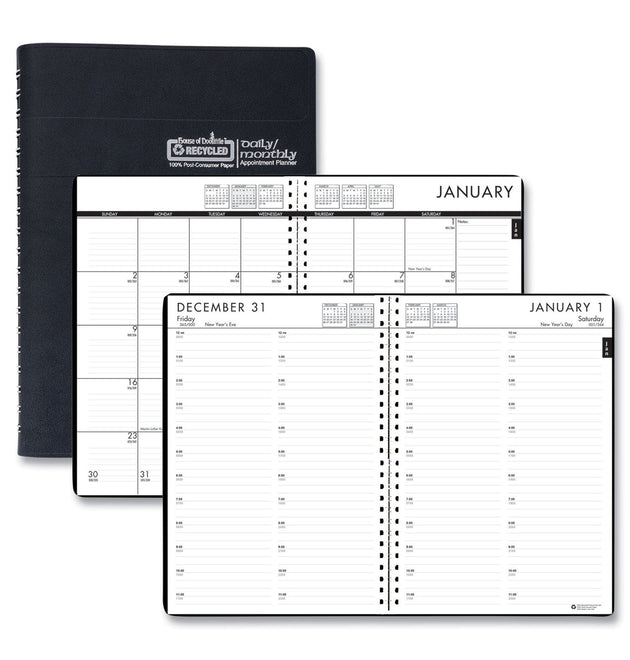 24/7 Recycled Daily Appointment Book/Monthly Planner, 10 x 7, Black Cover, 12-Month (Jan to Dec): 2024