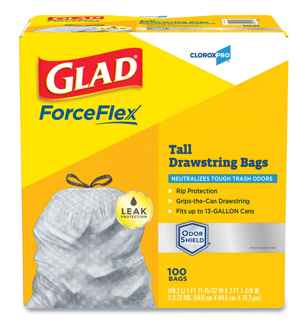 ForceFlex Tall Kitchen Drawstring Trash Bags, 13 gal, 0.72 mil, 23.75