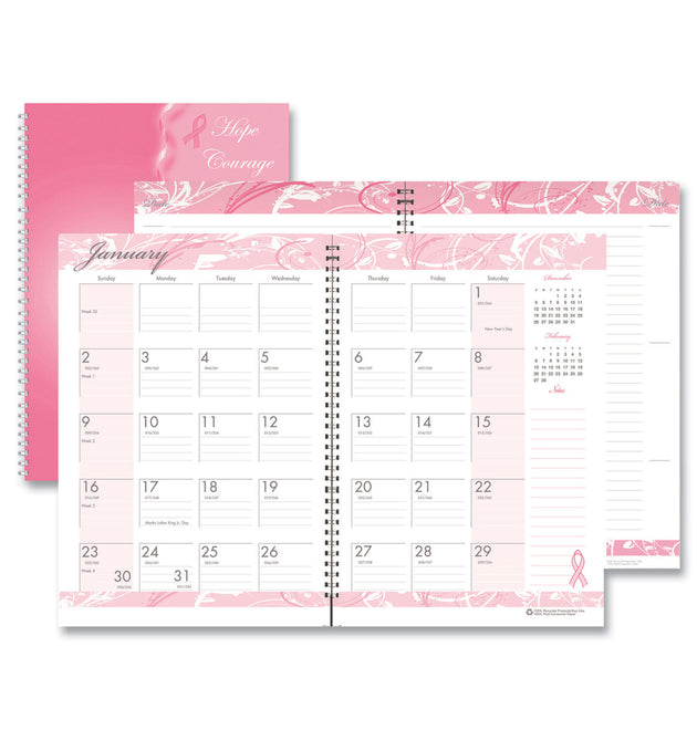 Breast Cancer Awareness Recycled Ruled Monthly Planner/Journal, 10 x 7, Pink Cover, 12-Month (Jan to Dec): 2024