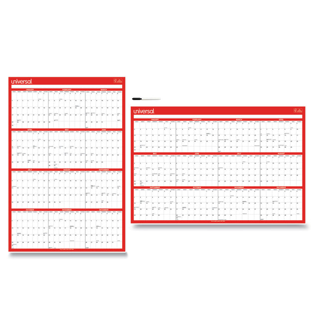 Erasable Wall Calendar, 24 x 36, White/Red Sheets, 12-Month (Jan to Dec): 2024