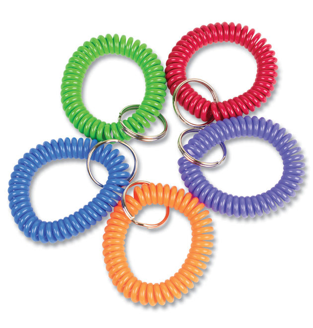 Wrist Key Coil Key Organizers, Blue/Green/Orange/Purple/Red, 10/Pack