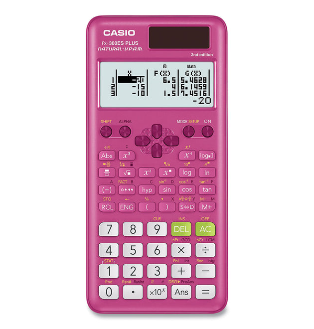 FX-300ES Plus 2nd Edition Scientific Calculator, 16-Digit LCD, Pink