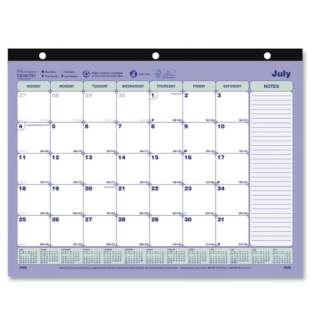 Academic 13-Month Desk Pad Calendar, 11 x 8.5, Black Binding, 13-Month (July to July): 2023 to 2024