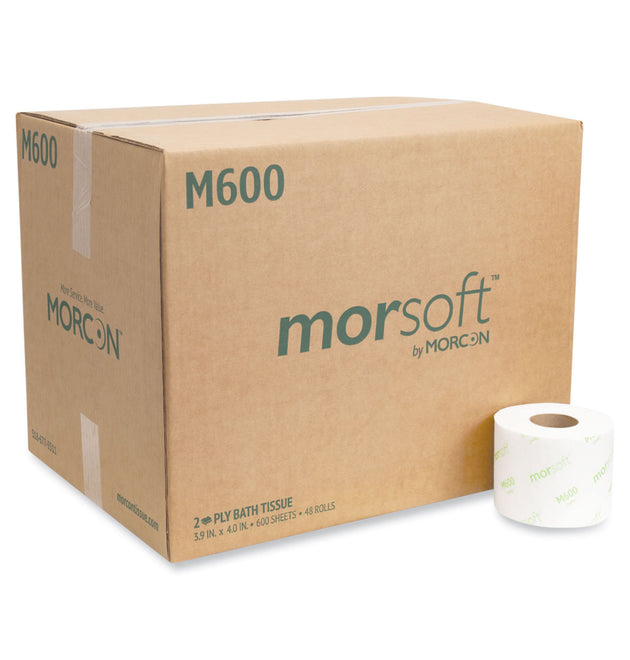 Morsoft Controlled Bath Tissue, Septic Safe, 2-Ply, White, 600 Sheets/Roll, 48 Rolls/Carton