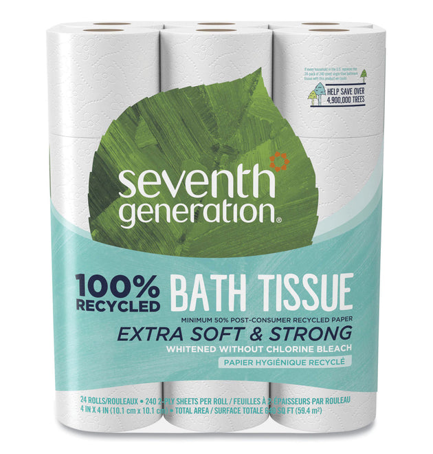 100% Recycled Bathroom Tissue, Septic Safe, 2-Ply, White, 240 Sheets/Roll, 24/Pack, 2 Packs/Carton