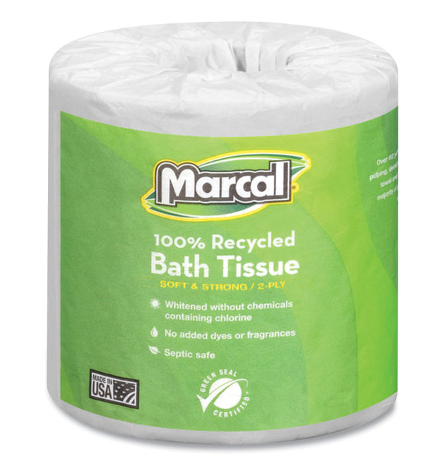 100% Recycled 2-Ply Bath Tissue, Septic Safe, Individually Wrapped Rolls, White, 330 Sheets/Roll, 48 Rolls/Carton