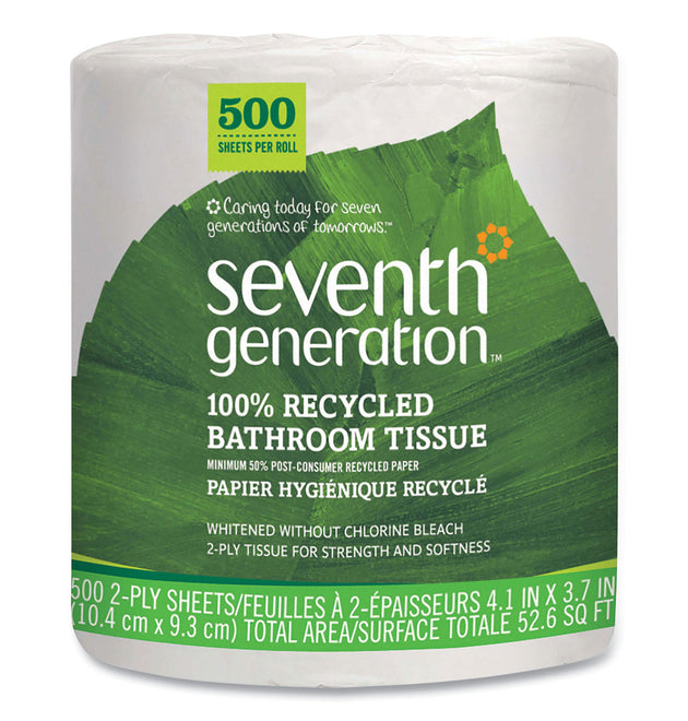 100% Recycled Bathroom Tissue, Septic Safe, Individually Wrapped Rolls, 2-Ply, White, 500 Sheets/Jumbo Roll, 60/Carton