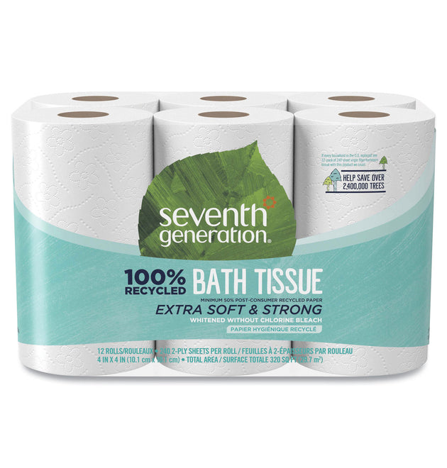 100% Recycled Bathroom Tissue, Septic Safe, 2-Ply, White, 240 Sheets/Roll, 12 Rolls/Pack, 4 Packs/Carton