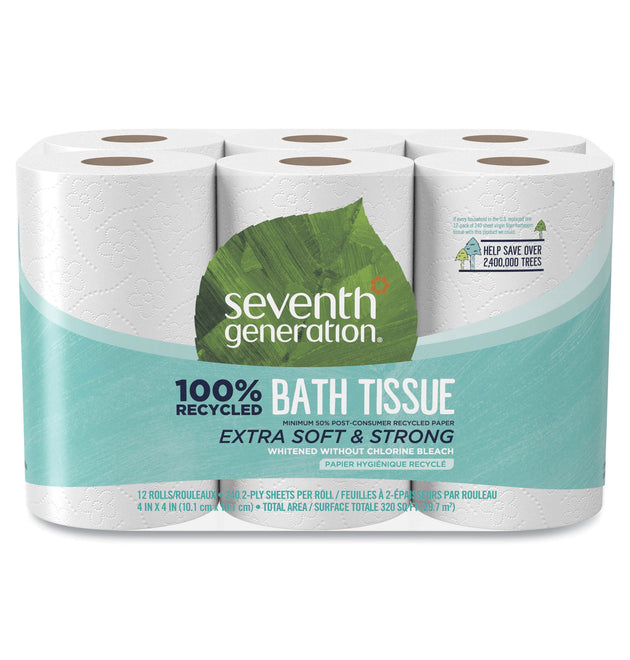 100% Recycled Bathroom Tissue, Septic Safe, 2-Ply, White, 240 Sheets/Roll, 12/Pack