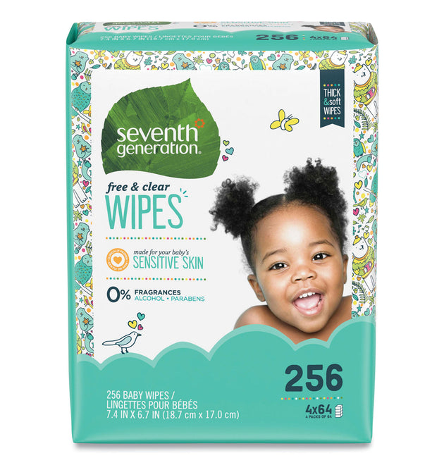 Free and Clear Baby Wipes, Refill, 7 x 7, Unscented, White, 256/Pack