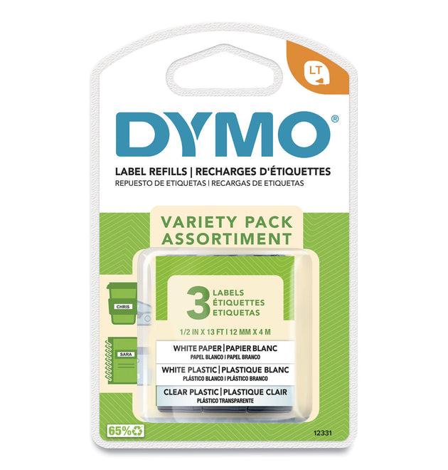 LetraTag Paper/Plastic Label Tape Value Pack, 0.5