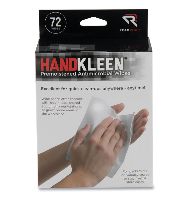 HandKleen Premoistened Antibacterial Wipes, 7 x 5, Foil Packet, Unscented, White, 72/Box