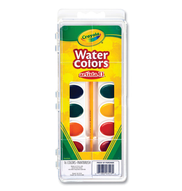 Artista II Washable Watercolor Set, 16 Assorted Colors, Palette Tray