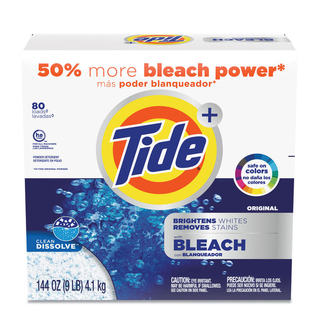 Laundry Detergent with Bleach, Tide Original Scent, Powder, 144 oz Box, 2/Carton