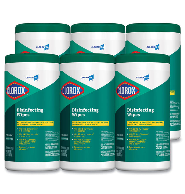 Disinfecting Wipes, 1-Ply, Fresh Scent, 7 x 8, White, 75/Canister, 6 Canisters/Carton