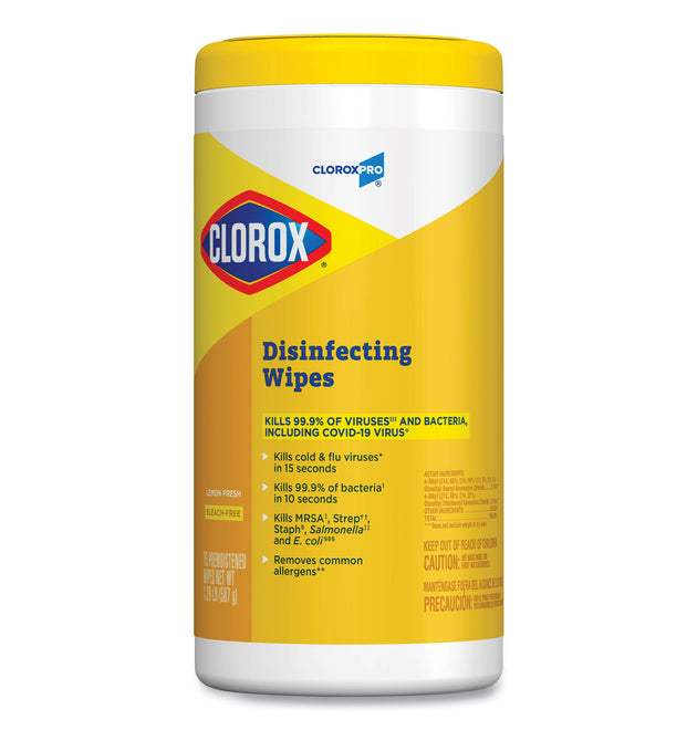 Disinfecting Wipes, 1-Ply, 7 x 8, Lemon Fresh, White, 75/Canister