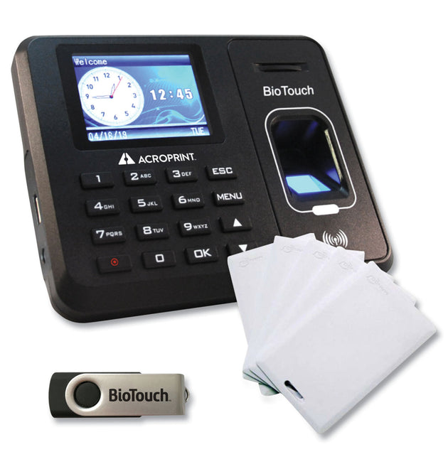 BioTouch Time Clock and Badges Bundle, 10,000 Employees, Black