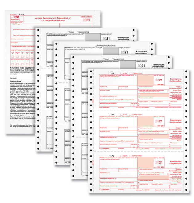 1099-NEC Continuous Tax Forms, Fiscal Year: 2023, Four-Part Carbonless, 8.5 x 5.5, 2 Forms/Sheet, 24 Forms Total