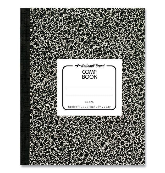 Composition Book, Quadrille Rule (5 sq/in), Black Marble Cover, (80) 10 x 7.88 Sheets