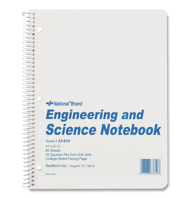 Engineering and Science Notebook, Quadrille Rule (10 sq/in), White Cover, (60) 11 x 8.5 Sheets