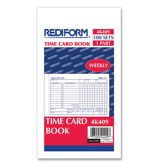 Weekly Employee Time Cards, One Side, 4.25 x 7, 100/Pad