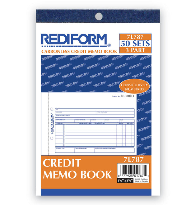 Credit Memo Book, Three-Part Carbonless, 5.5 x 7.88, 50 Forms Total