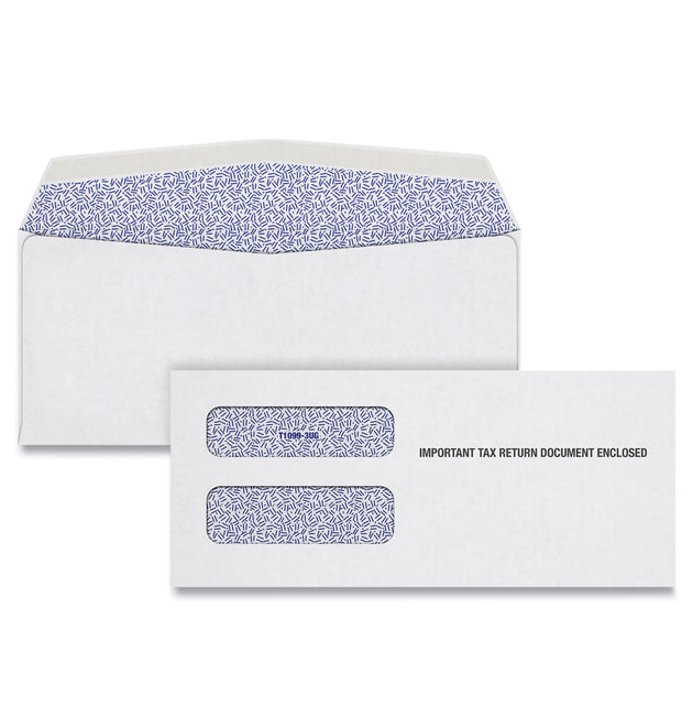 1099 Double Window Envelope, Commercial Flap, Gummed Closure, 3.75 x 8.75, White, 24/Pack