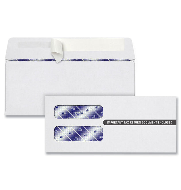 1099 Double Window Envelope, Commercial Flap, Self-Adhesive Closure, 3.75 x 8.75, White, 24/Pack