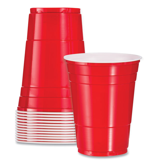 Plastic Party Cold Cups, 16oz, Red, 50/Pack