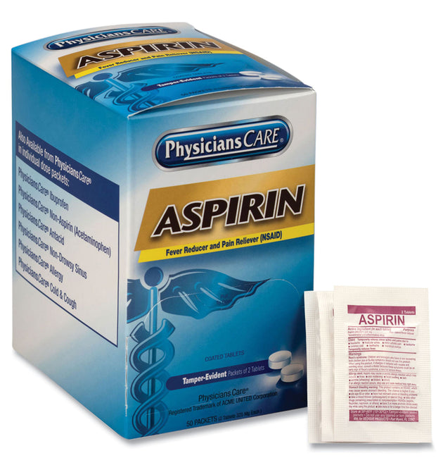 Aspirin Medication, Two-Pack, 50 Packs/Box