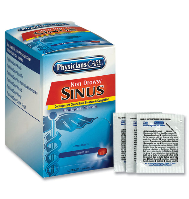 Sinus Decongestant Congestion Medication, One Tablet/Pack, 50 Packs/Box