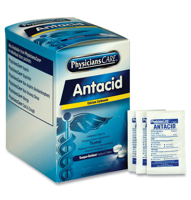 Antacid Calcium Carbonate Medication, Two-Pack, 50 Packs/Box