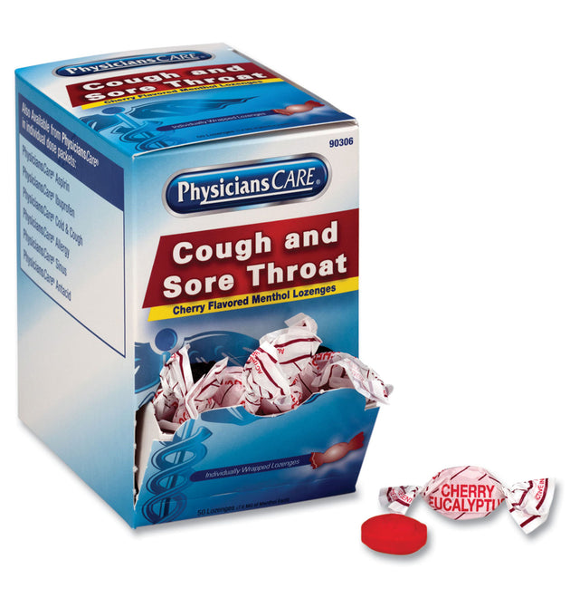 Cough and Sore Throat, Cherry Menthol Lozenges, Individually Wrapped, 50/Box