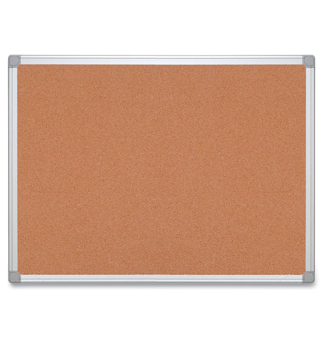 Earth Cork Board, 36 x 24, Tan Surface, Silver Aluminum Frame