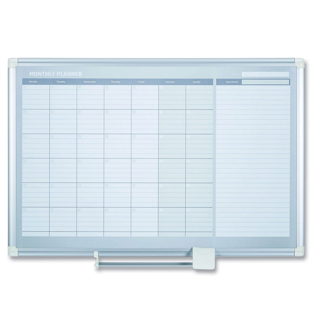 Magnetic Dry Erase Calendar Board, One Month, 36 x 24, White Surface, Silver Aluminum Frame