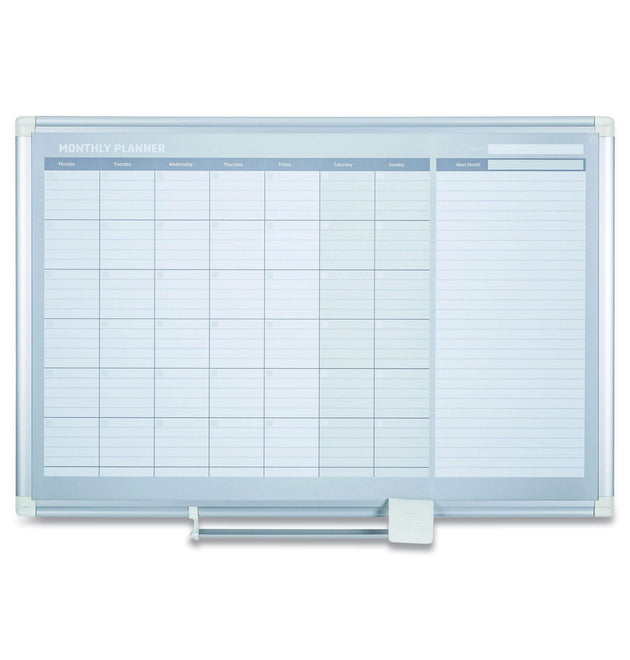 Magnetic Dry Erase Calendar Board, One Month, 48 x 36, White Surface, Silver Aluminum Frame