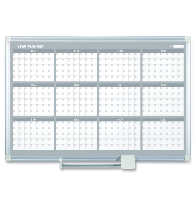 Magnetic Dry Erase Calendar Board, 12-Month, 36 x 24, White Surface, Silver Aluminum Frame