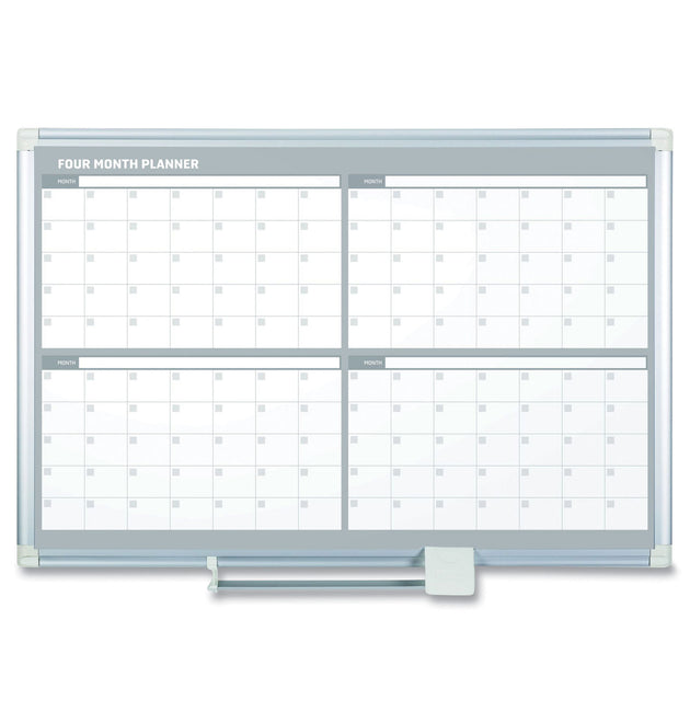 Magnetic Dry Erase Calendar Board, Four Month, 48 x 36, White Surface, Silver Aluminum Frame