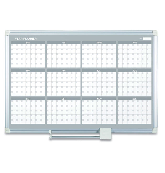 Magnetic Dry Erase Calendar Board, 12-Month, 48 x 36, White Surface, Silver Aluminum Frame