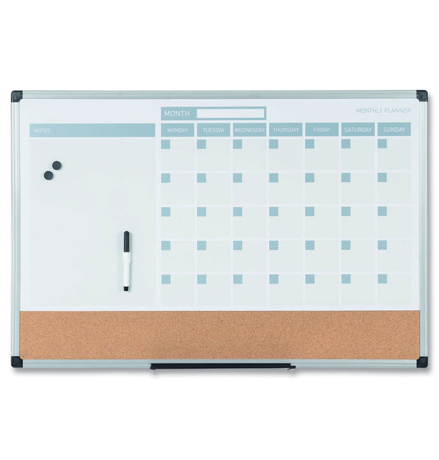 3-in-1 Calendar Planner, 36 x 24, White Surface, Silver Aluminum Frame