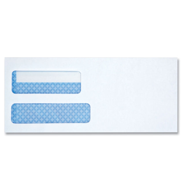 Double Window Business Envelope, #10, Square Flap, Gummed Closure, 4.13 x 9.5, White, 500/Box