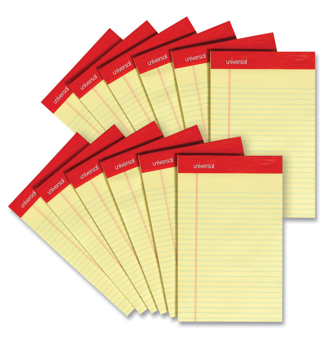 Perforated Ruled Writing Pads, Narrow Rule, Red Headband, 50 Canary-Yellow 5 x 8 Sheets, Dozen