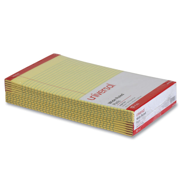 Perforated Ruled Writing Pads, Wide/Legal Rule, Red Headband, 50 Canary-Yellow 8.5 x 14 Sheets, Dozen